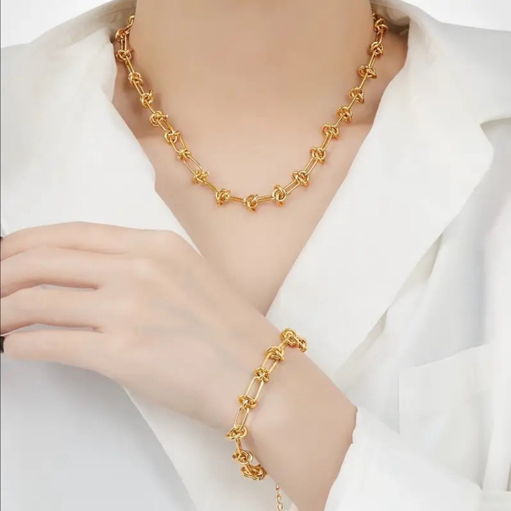 18k gold plated French Necklace & Bracelet set bohemian layering elegance